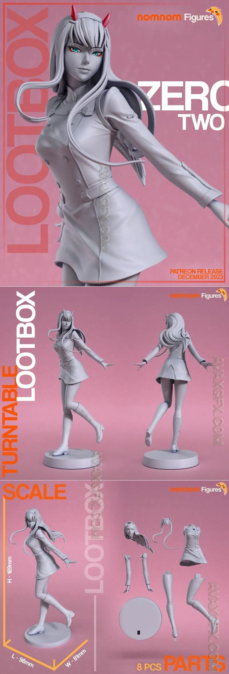 Nomnom Figures - Zero Two from Darling in the FRANXX - STL 3D Model