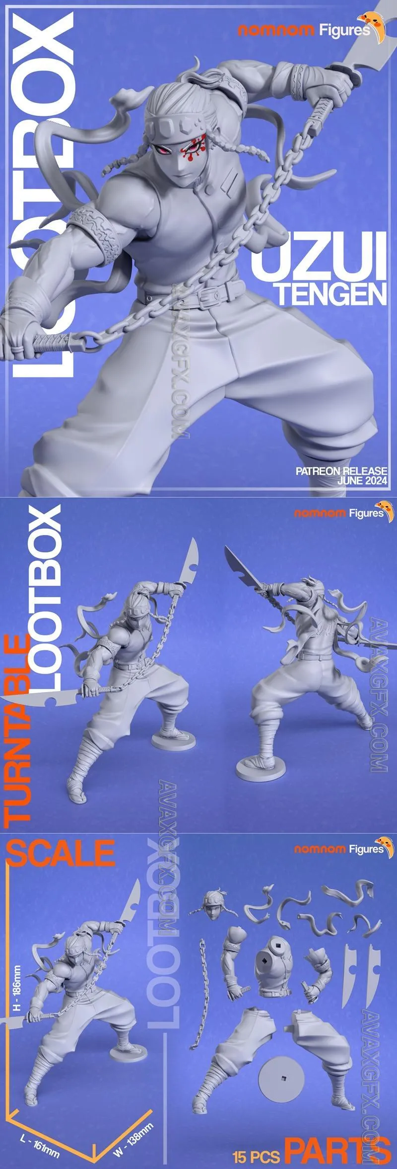 Nomnom Figures - LOOTBOX Uzui Tengen from Demon Slayer - STL 3D Model