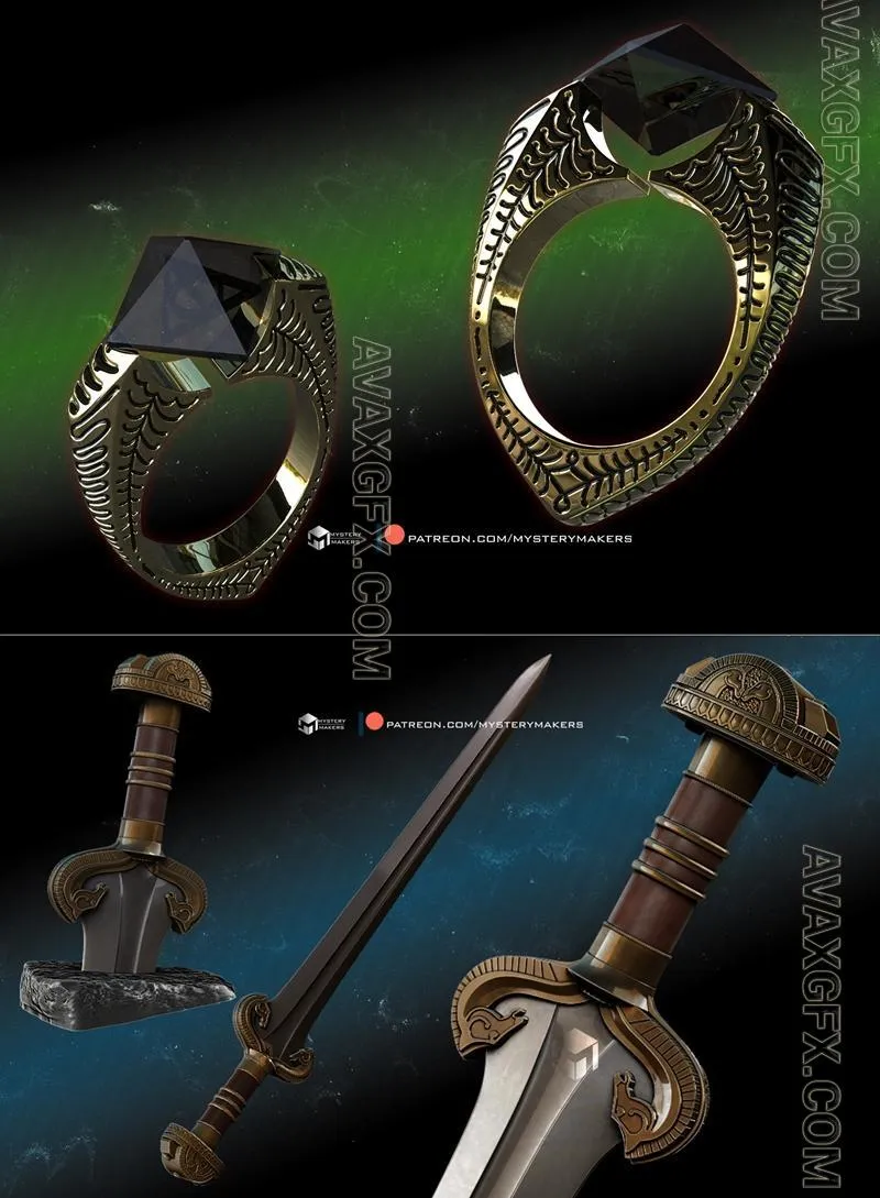 Marvolo Gaunt Ring and Sword of Eowyn - STL 3D Model